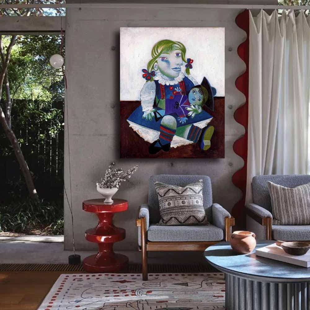 Amazon.co.jp: パブロ・ピカソPortrait of Maya with Her Doll 絵画